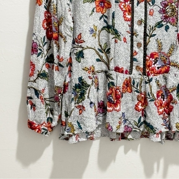 ANTHROPOLOGIE MAEVE Women’s Ivory Black Polka Dot Floral Peasant Blouse Size 4 - Picture 5 of 8